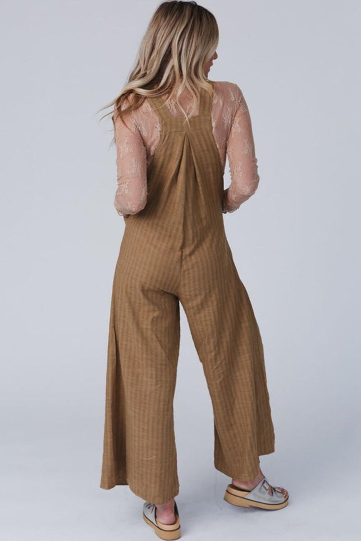 Micheline Striped Pleated Wide Leg Pocketed Jumpsuit - Rebel Nomad