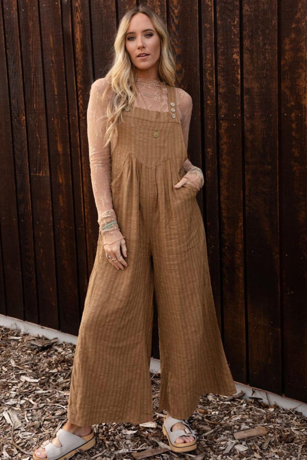 Micheline Striped Pleated Wide Leg Pocketed Jumpsuit - Rebel Nomad