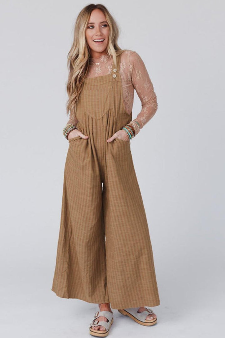 Micheline Striped Pleated Wide Leg Pocketed Jumpsuit - Rebel Nomad