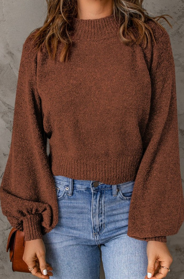 Mila Solid Color Lantern Sleeve Knitted Sweater - Rebel Nomad