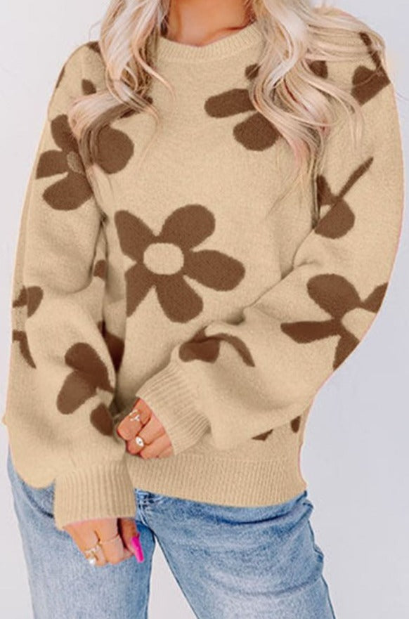 Milagro Big Flower Knit Ribbed Trim Sweater - Rebel Nomad