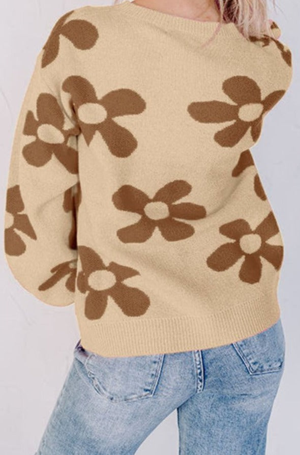 Milagro Big Flower Knit Ribbed Trim Sweater - Rebel Nomad