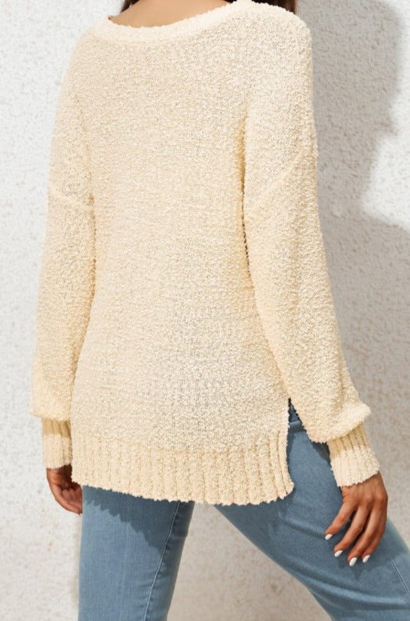 Mildred Solid Fuzzy V-Neck Sweater - Rebel Nomad