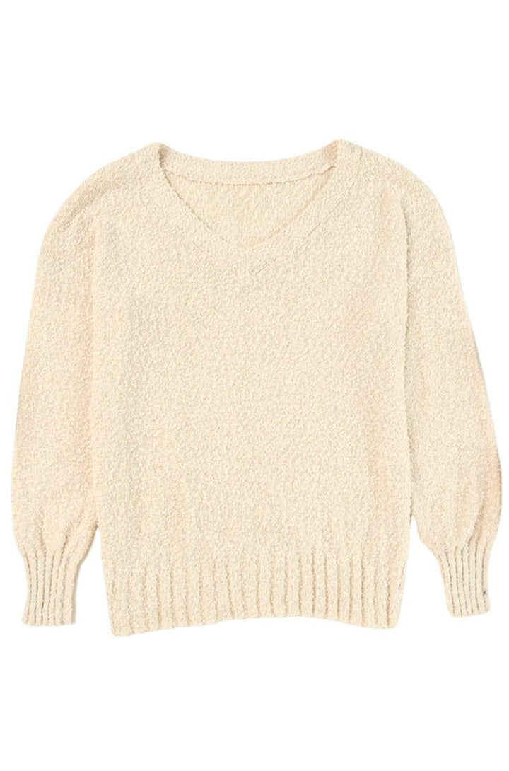 Mildred Solid Fuzzy V-Neck Sweater - Rebel Nomad