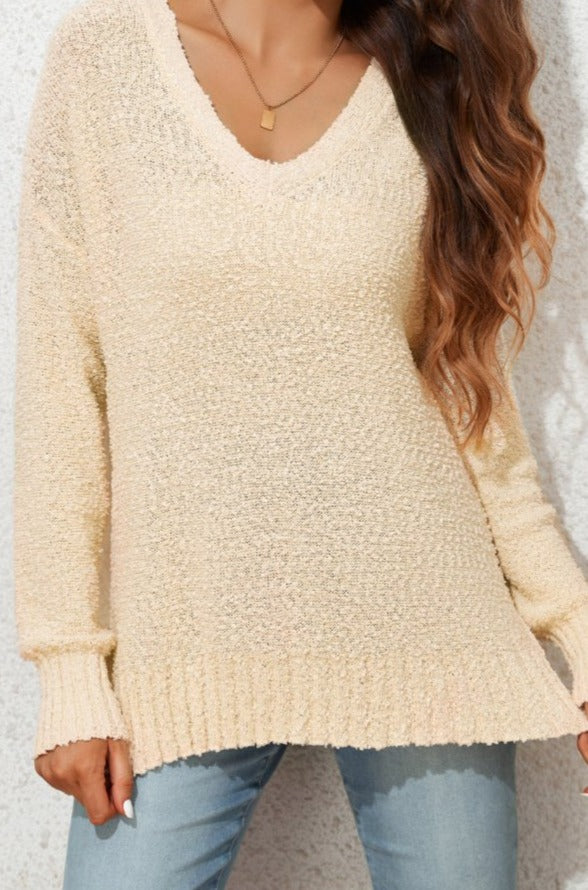 Mildred Solid Fuzzy V-Neck Sweater - Rebel Nomad