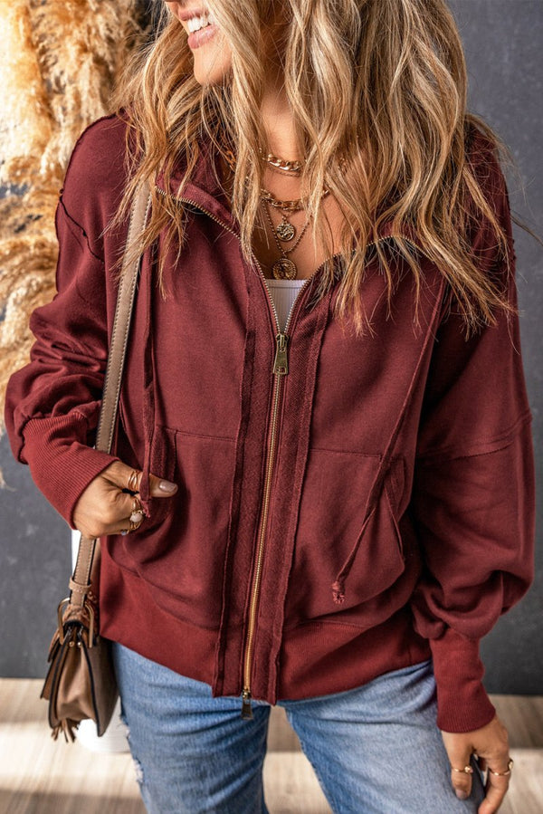 Milissa Raw Edge Exposed Seam Full Zip Hoodie - Rebel Nomad