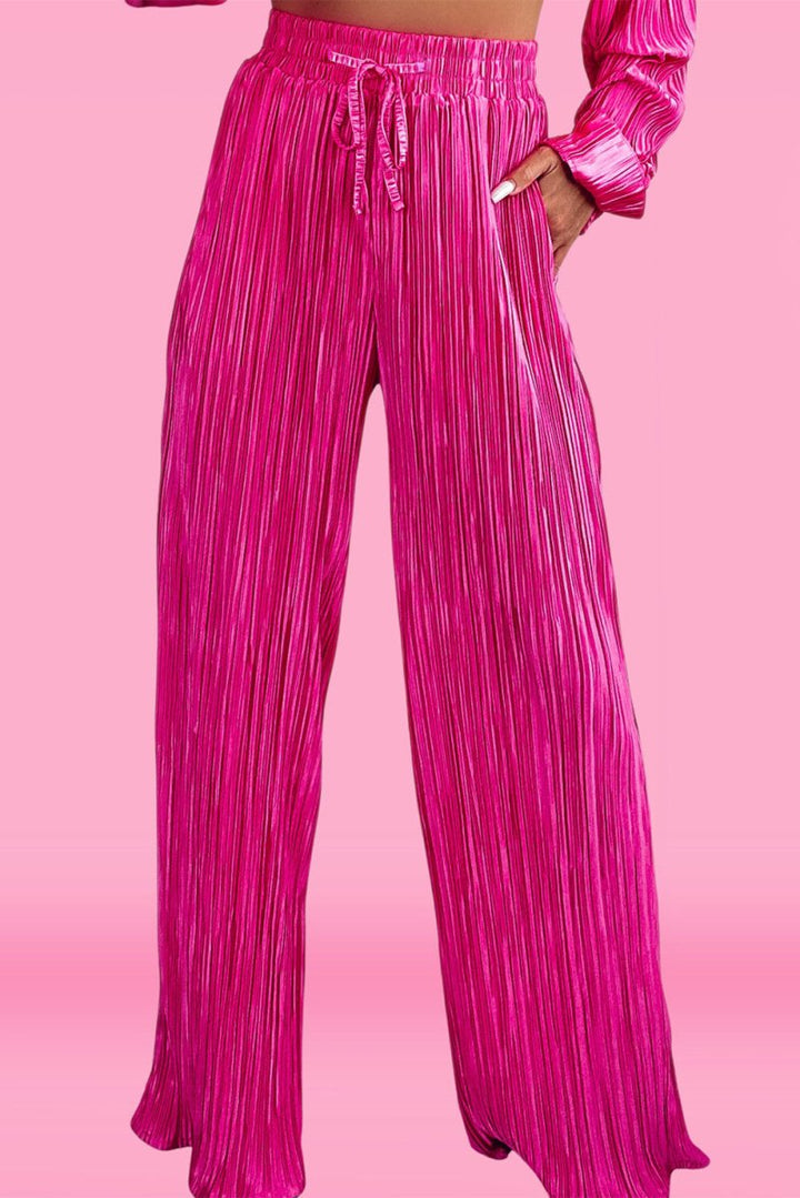 Mindi Pleated Long Sleeve Shirt and Wide-Leg Pants Set - Rebel Nomad