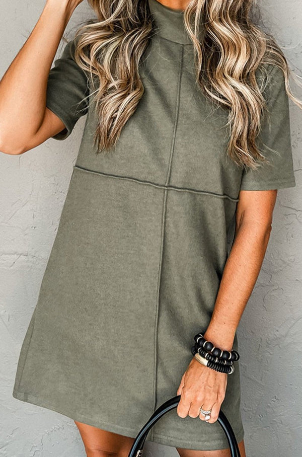 Minh High Neck Cross Seam T-shirt Dress - Rebel Nomad