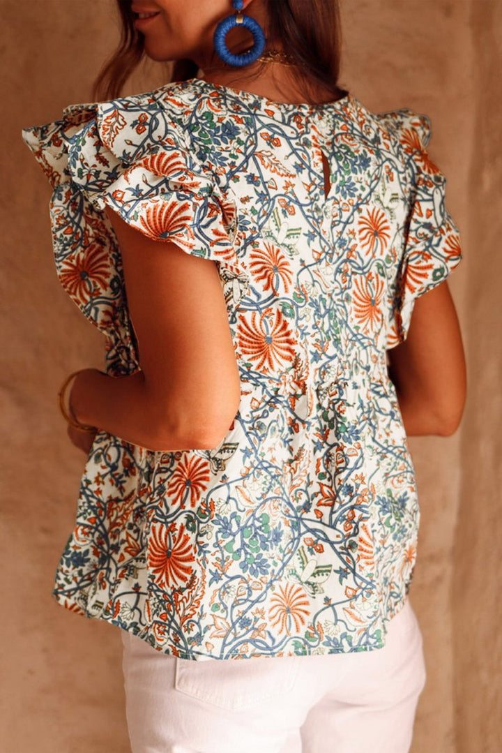 Minuet Vintage Floral Shirred Ruffle Sleeve Blouse - Rebel Nomad