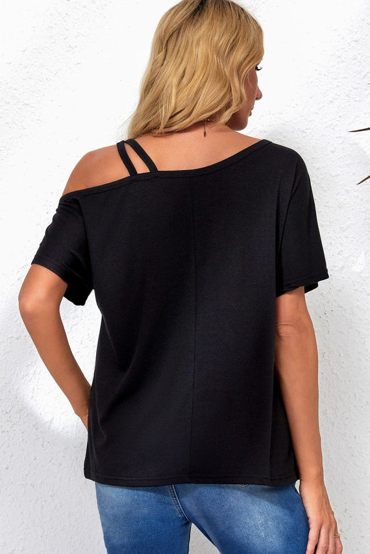 Mirage Asymmetric Criss Cross One Shoulder T-shirt - Rebel Nomad