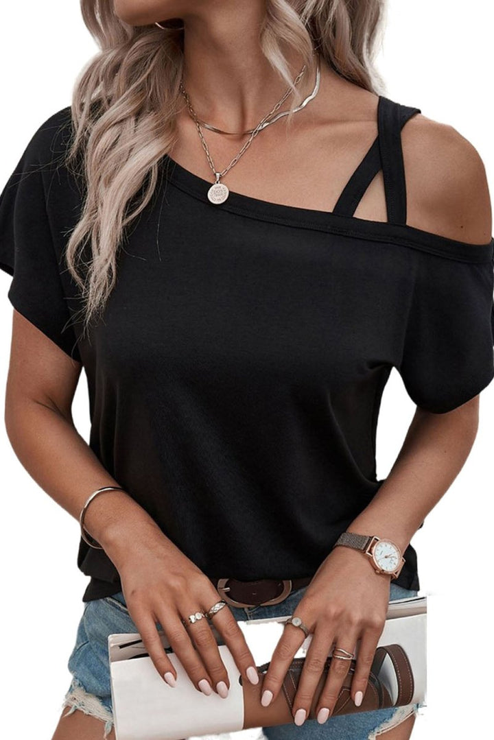 Mirage Asymmetric Criss Cross One Shoulder T-shirt - Rebel Nomad