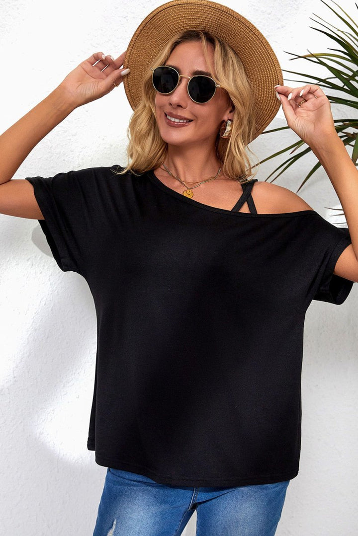 Mirage Asymmetric Criss Cross One Shoulder T-shirt - Rebel Nomad