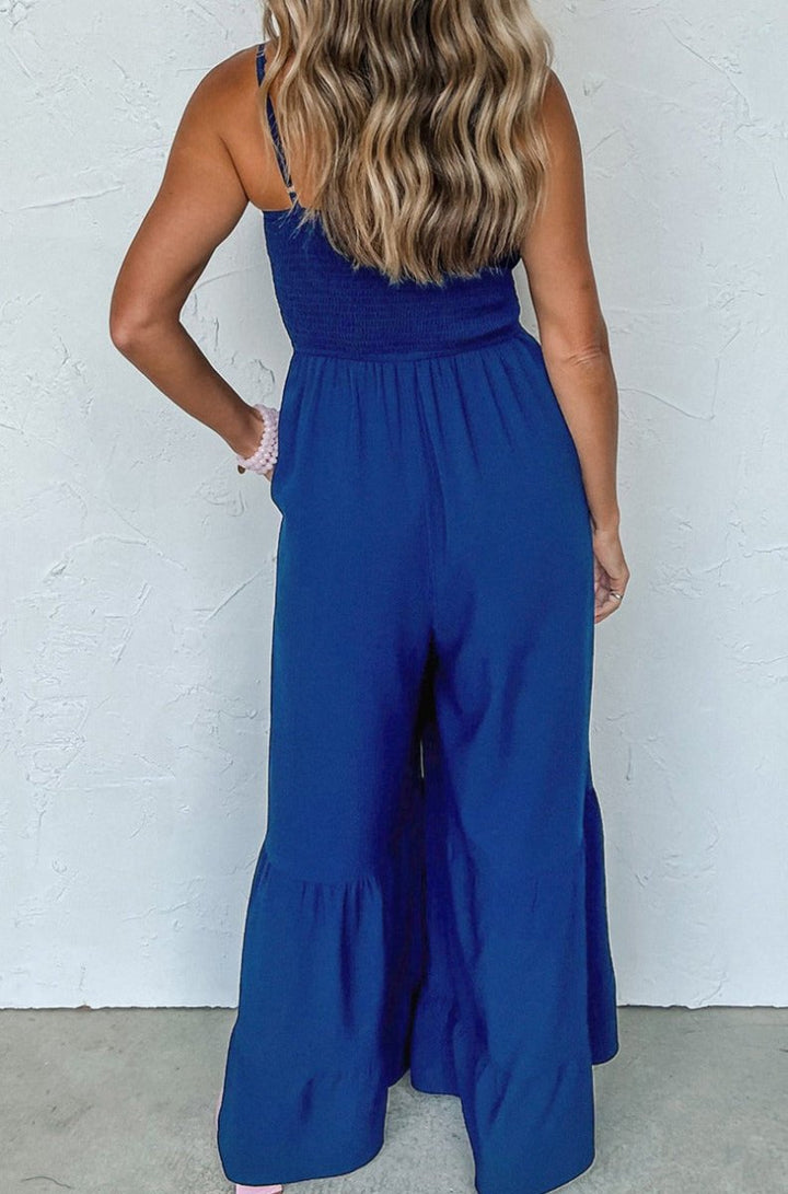 Mirian Spaghetti Straps Smocked Ruffled Wide Leg Jumpsuit - Rebel Nomad