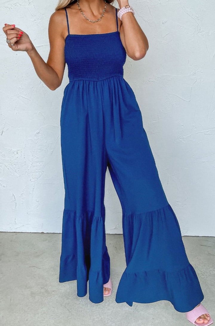 Mirian Spaghetti Straps Smocked Ruffled Wide Leg Jumpsuit - Rebel Nomad