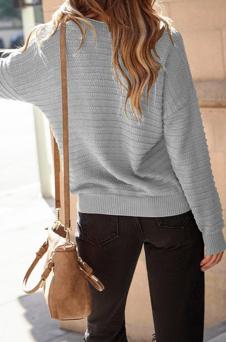 Mozelle Textured Knit Round Neck Dolman Sleeve Sweater - Rebel Nomad