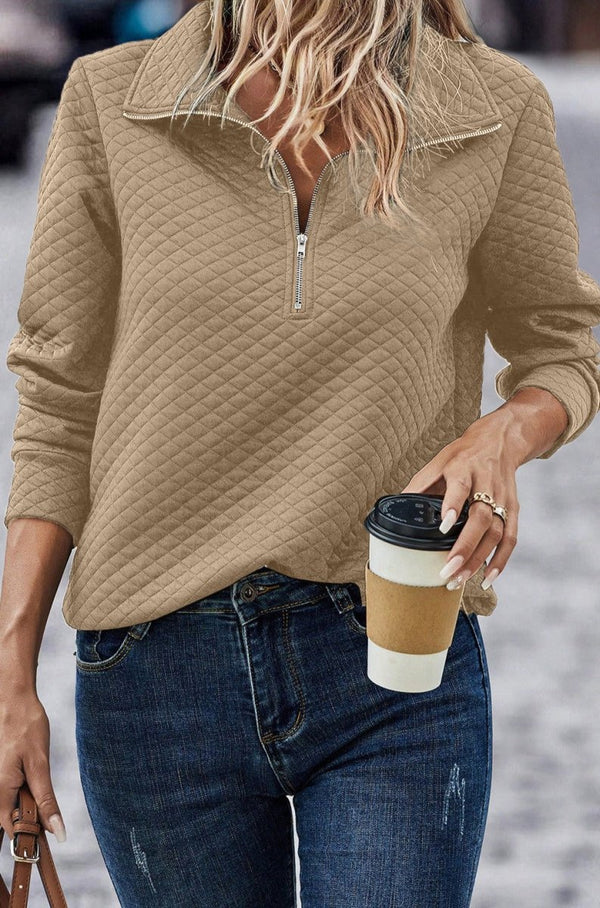 Myrtis Half Zipper Quilted Pullover Sweatshirt - Rebel Nomad