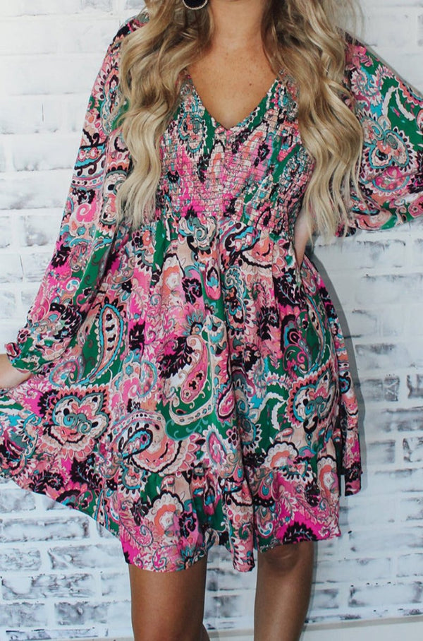 Nadina Boho Paisley Print Ruffle Hem Dress - Rebel Nomad