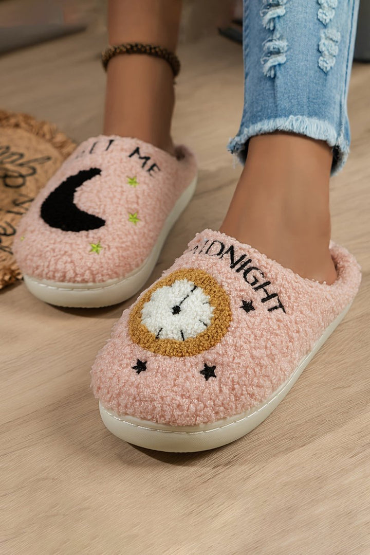 Nana Moon & Clock Pattern Fuzzy Home Slippers - Rebel Nomad