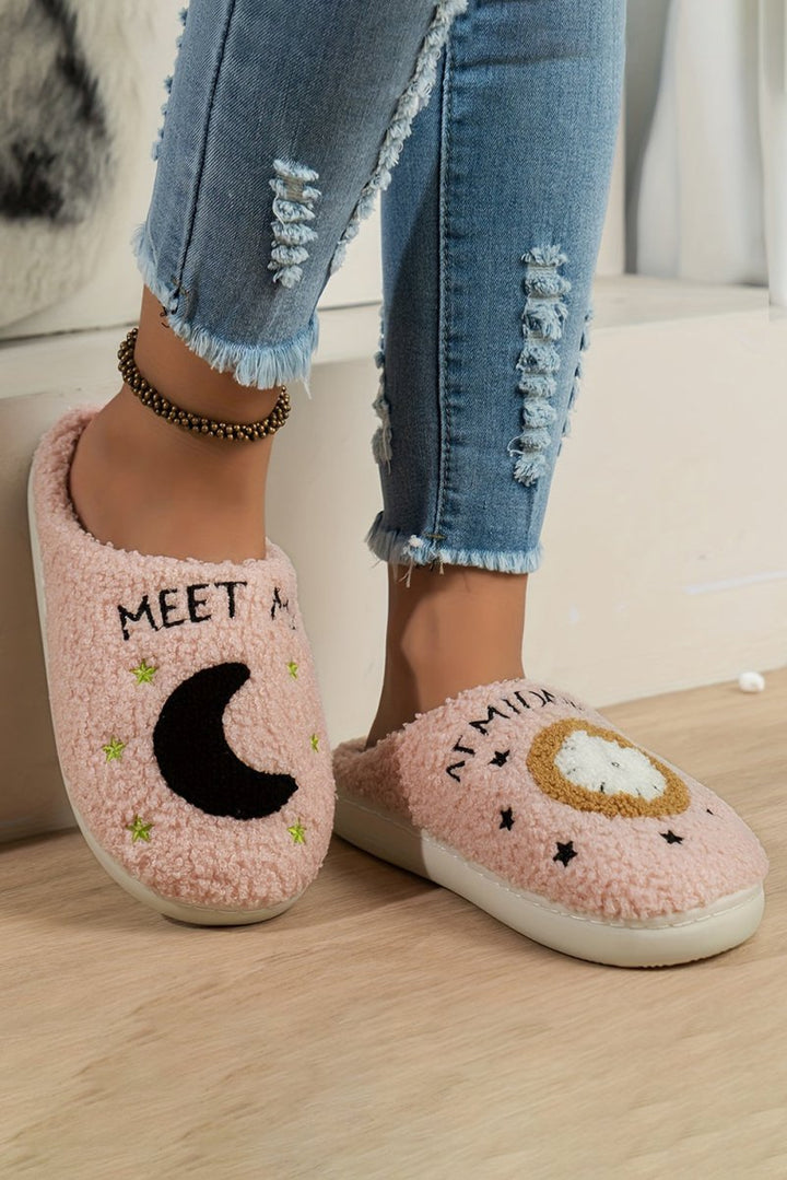 Nana Moon & Clock Pattern Fuzzy Home Slippers - Rebel Nomad