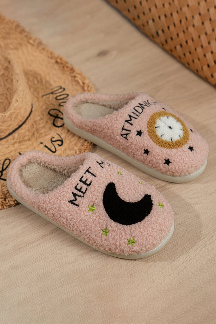 Nana Moon & Clock Pattern Fuzzy Home Slippers - Rebel Nomad