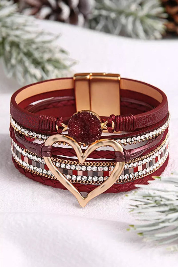 Naya Valentine Rhinestone Heart Layered Bracelet - Rebel Nomad