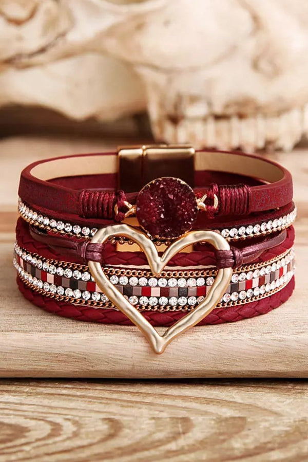 Naya Valentine Rhinestone Heart Layered Bracelet - Rebel Nomad