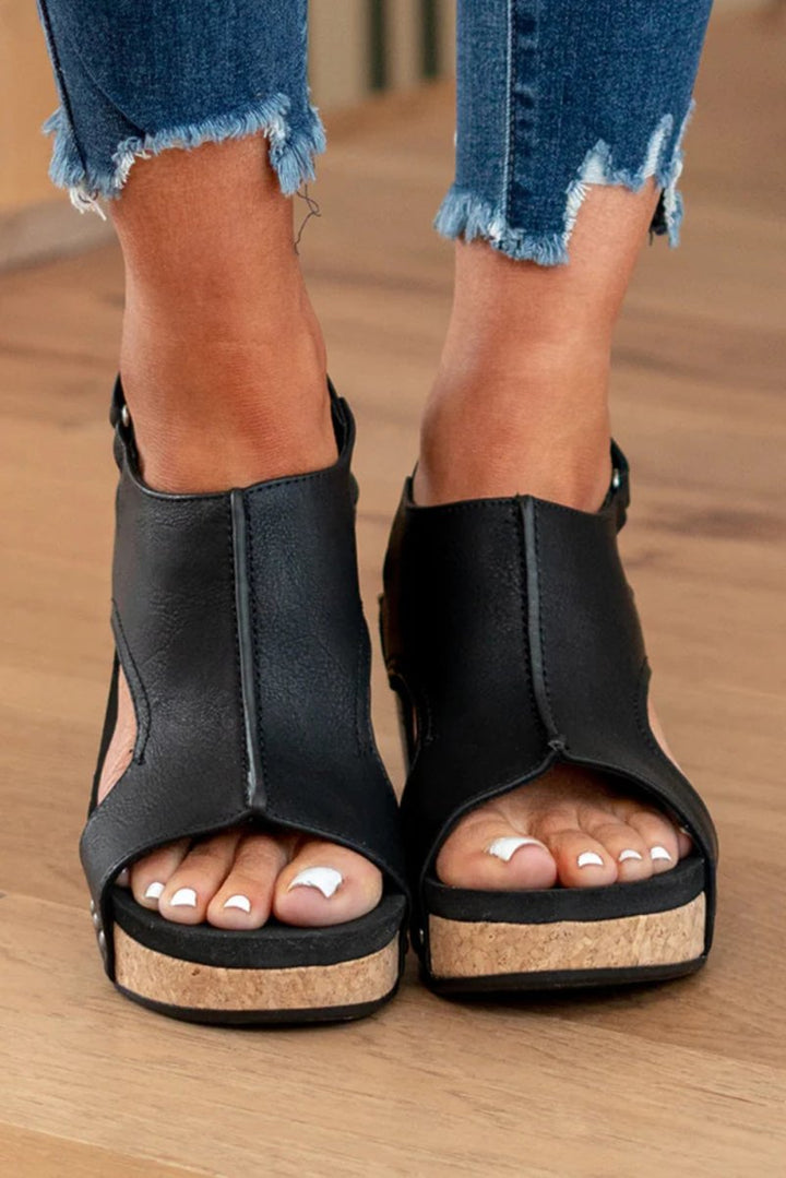 Nectar Vintage Leather Stitching Studded Wedge Sandals - Rebel Nomad