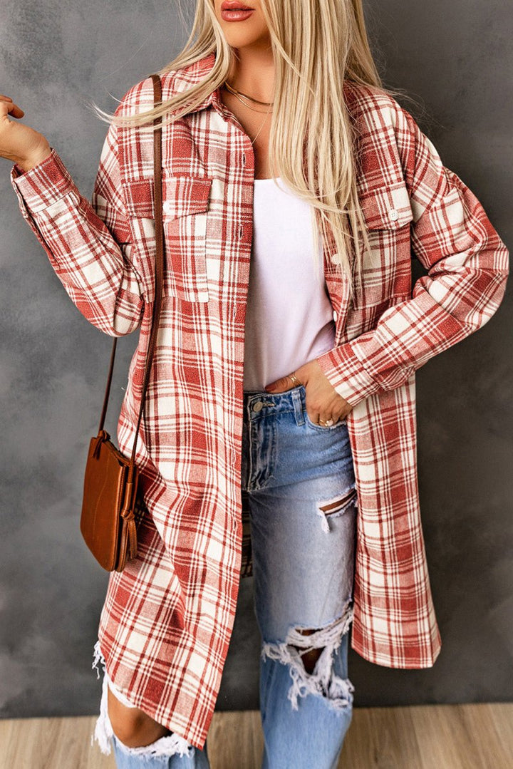 Nellie Plaid Print Button Long Shacket - Rebel Nomad