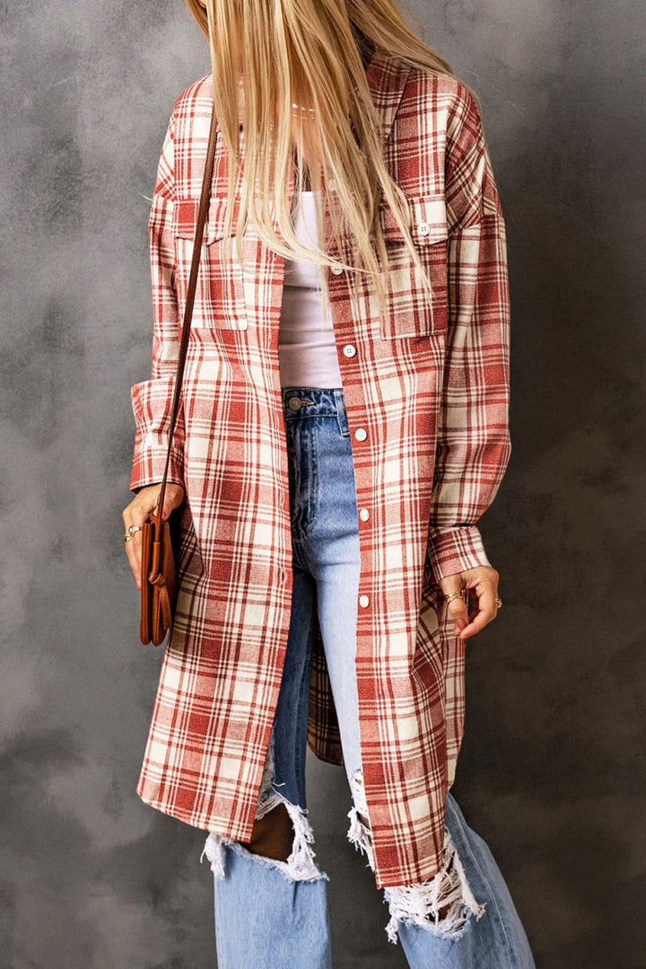 Nellie Plaid Print Button Long Shacket - Rebel Nomad