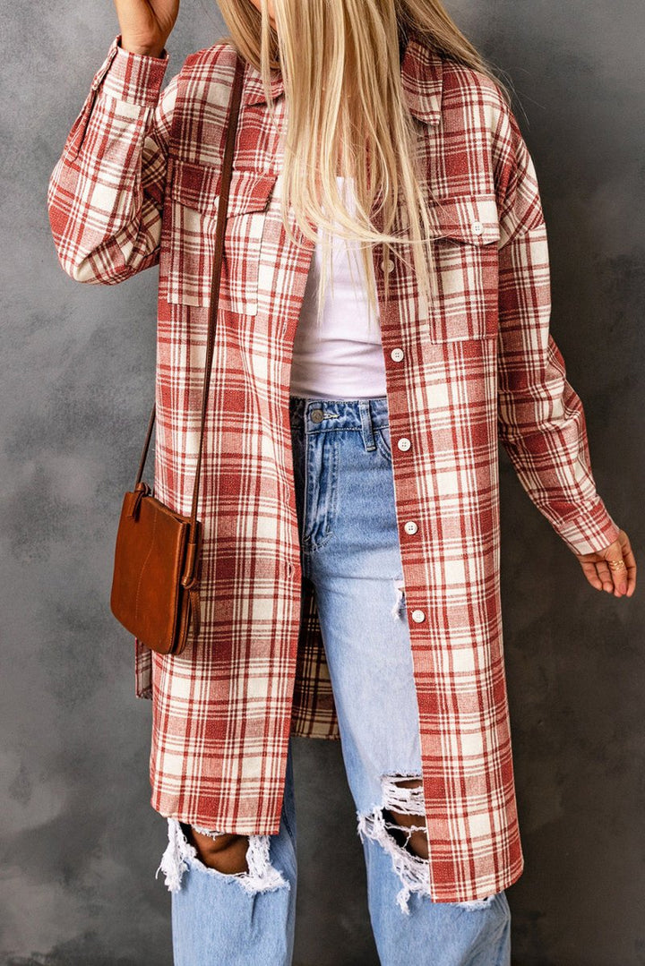 Nellie Plaid Print Button Long Shacket - Rebel Nomad