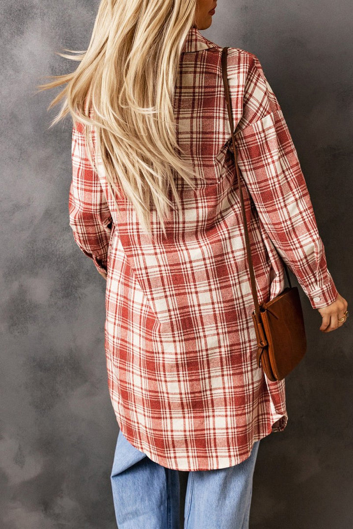 Nellie Plaid Print Button Long Shacket - Rebel Nomad