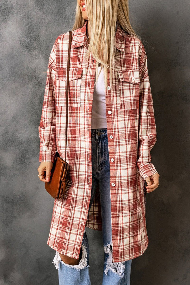 Nellie Plaid Print Button Long Shacket - Rebel Nomad