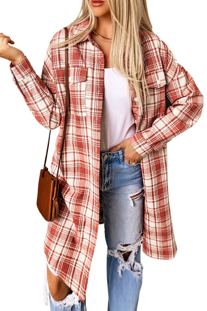 Nellie Plaid Print Button Long Shacket - Rebel Nomad