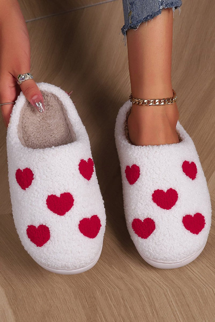 Neoma Valentines Day Hearts Print Plush House Slippers - Rebel Nomad