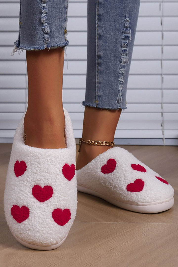 Neoma Valentines Day Hearts Print Plush House Slippers - Rebel Nomad