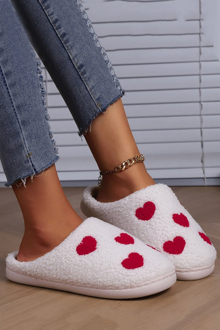 Neoma Valentines Day Hearts Print Plush House Slippers - Rebel Nomad