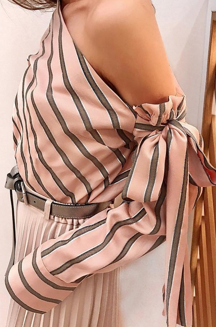 Nicola Striped Asymmetric Tied Shoulder Blouse - Rebel Nomad