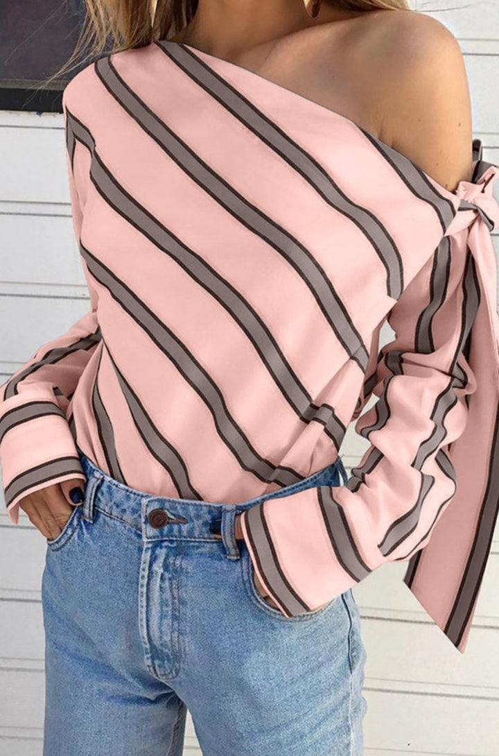 Nicola Striped Asymmetric Tied Shoulder Blouse - Rebel Nomad