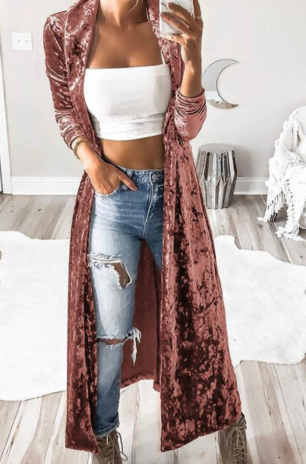 Nicole Lapel Open Front Duster Velvet Cardigan - Rebel Nomad