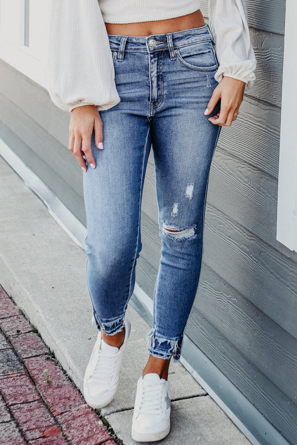 Noel Distressed Frayed Ankle Skinny Jeans - Rebel Nomad