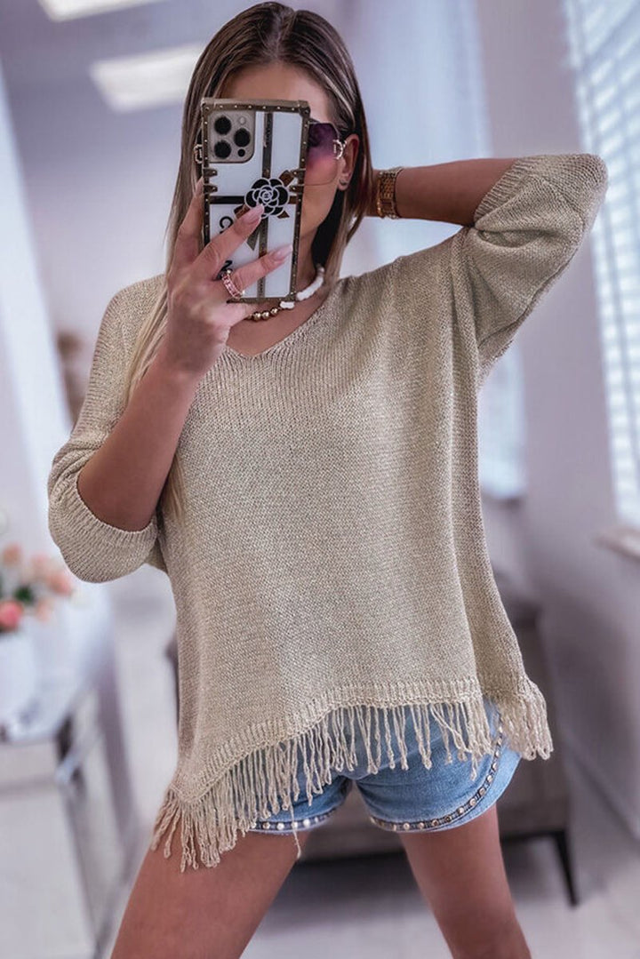 Noor Lightweight Knit Fringe Hem Loose Sweater - Rebel Nomad