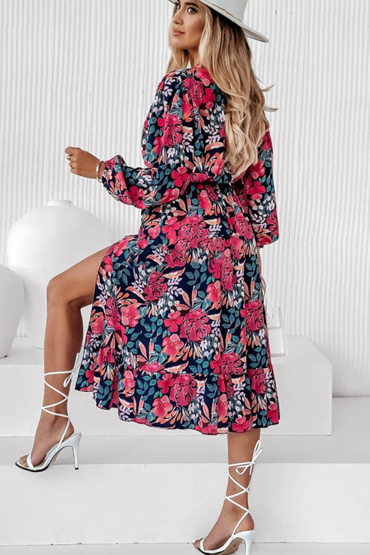 Nora V Neck Elastic High Waist Split Floral Dress - Rebel Nomad