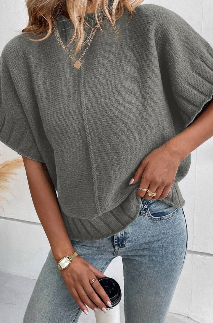 Oaklyn Mock Neck Batwing Short Sleeve Knit Sweater - Rebel Nomad