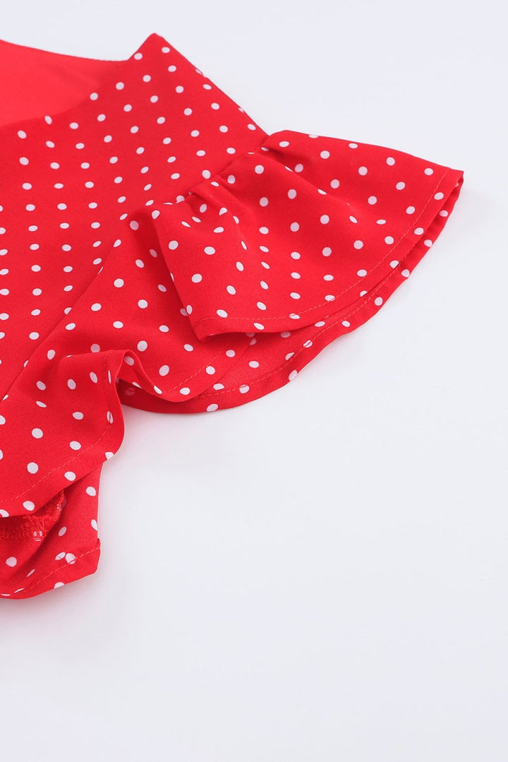 Oliana Polka Dot V Neck Ruffle Sleeve Dress - Rebel Nomad