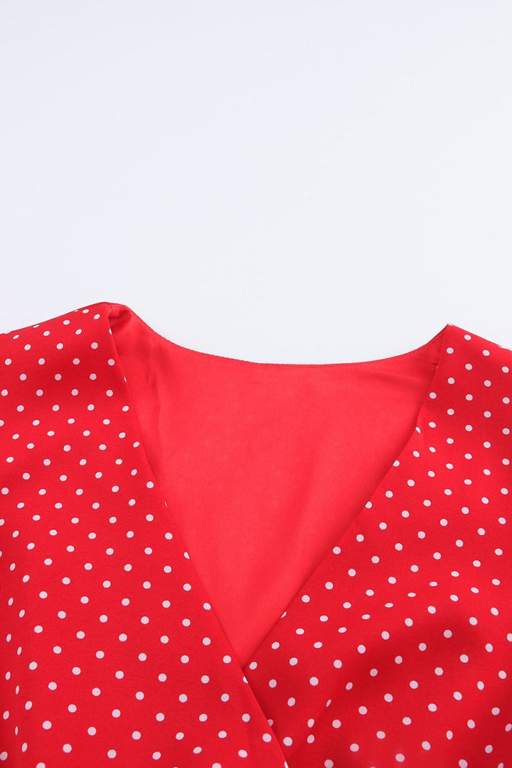 Oliana Polka Dot V Neck Ruffle Sleeve Dress - Rebel Nomad