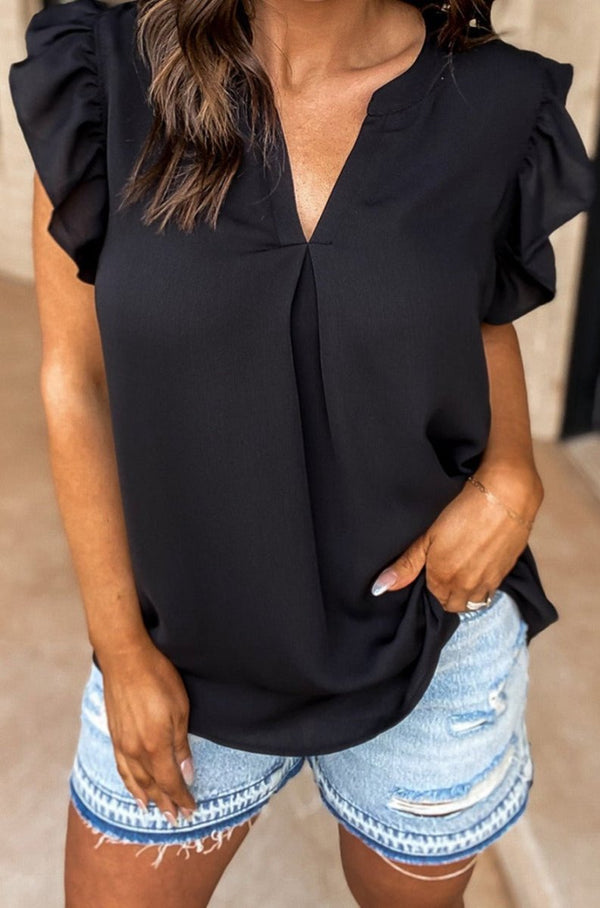 Olwen Notched Neck Ruffle Sleeve Blouse - Rebel Nomad