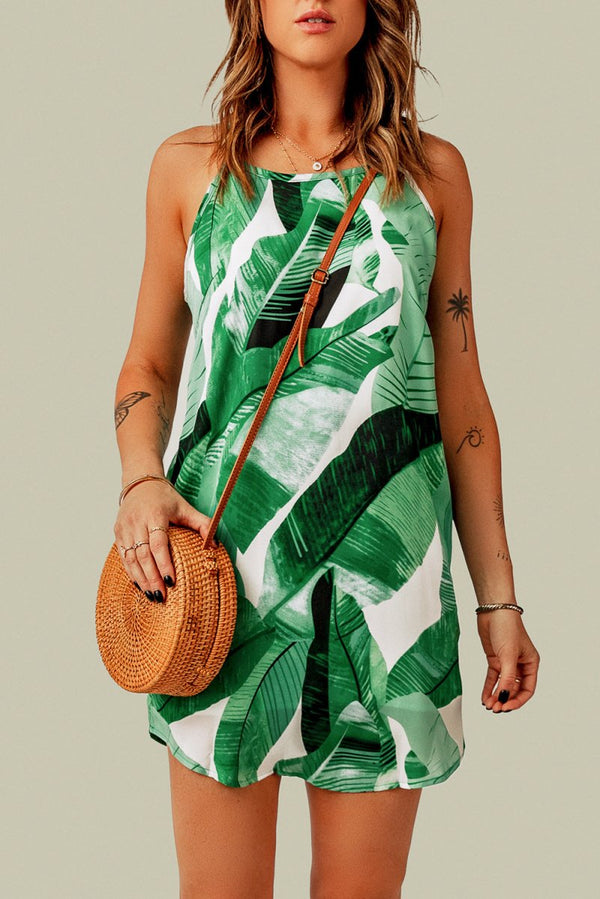 Ora Leaf Print Sleeveless Mini Dress - Rebel Nomad
