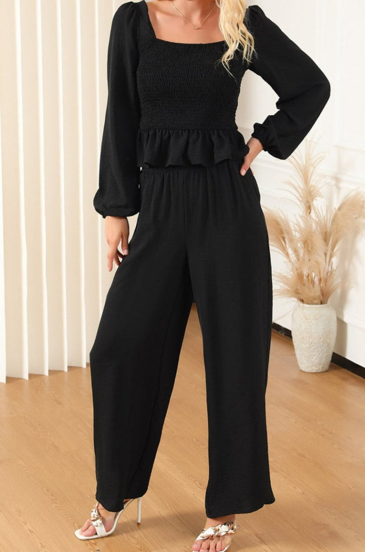 Oriel Square Neck Smocked Peplum Top and Pants Set - Rebel Nomad