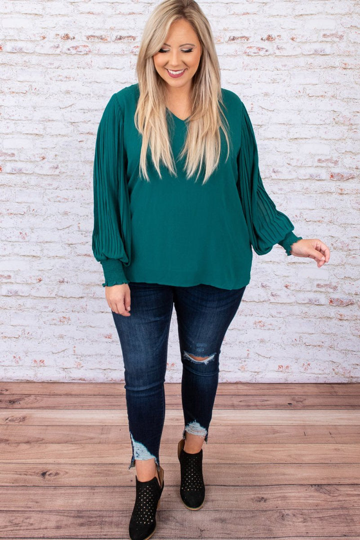 Osa Plus-Size Pleated Bubble Sleeve Blouse - Rebel Nomad