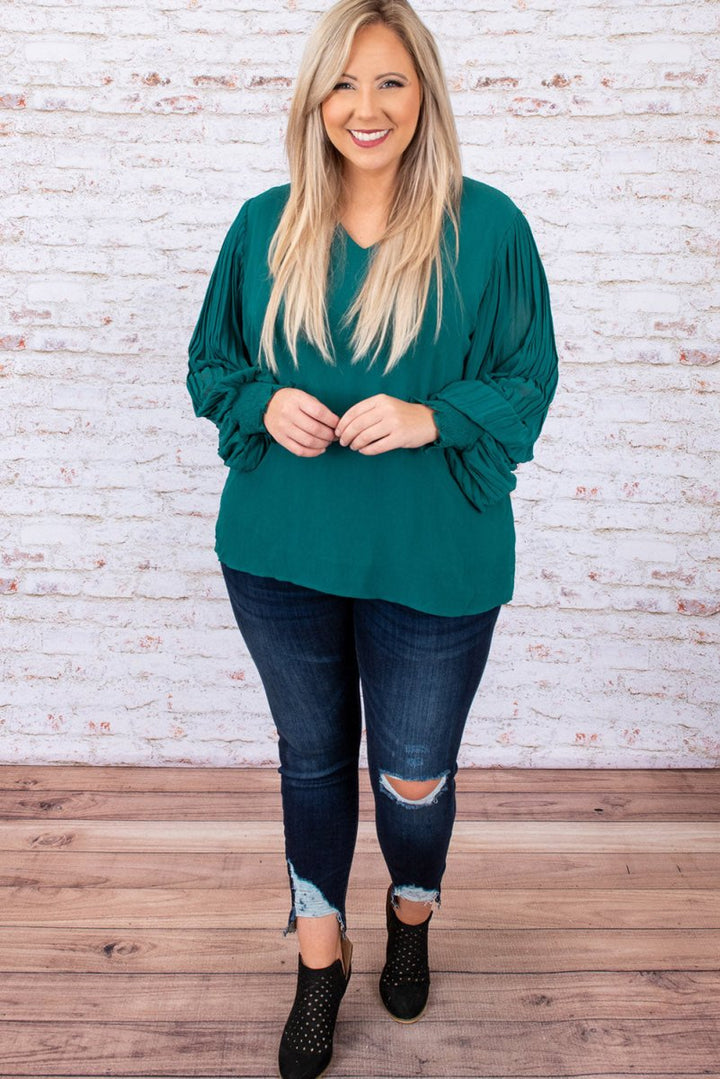 Osa Plus-Size Pleated Bubble Sleeve Blouse - Rebel Nomad